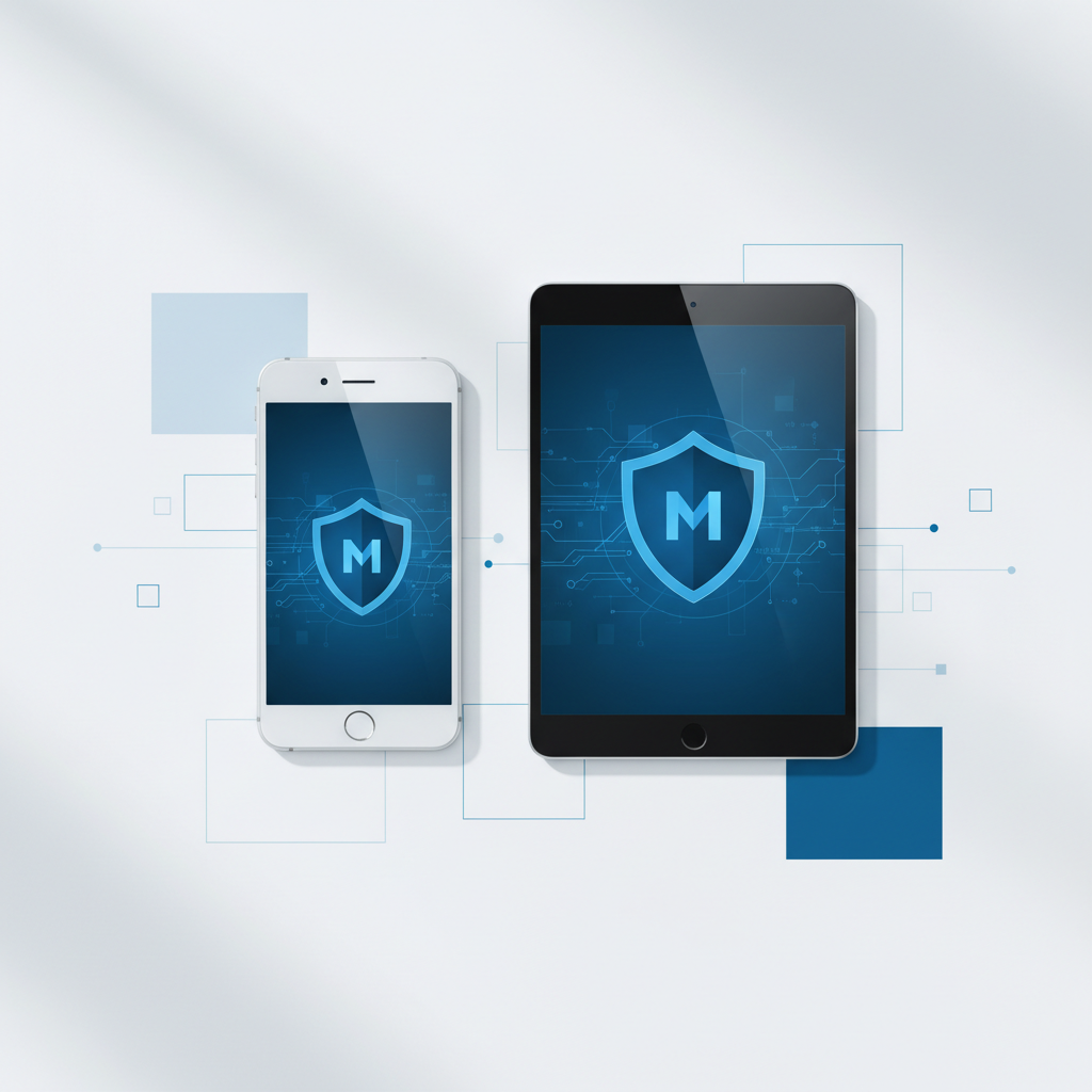Smartphone and tablet with device management shield icon