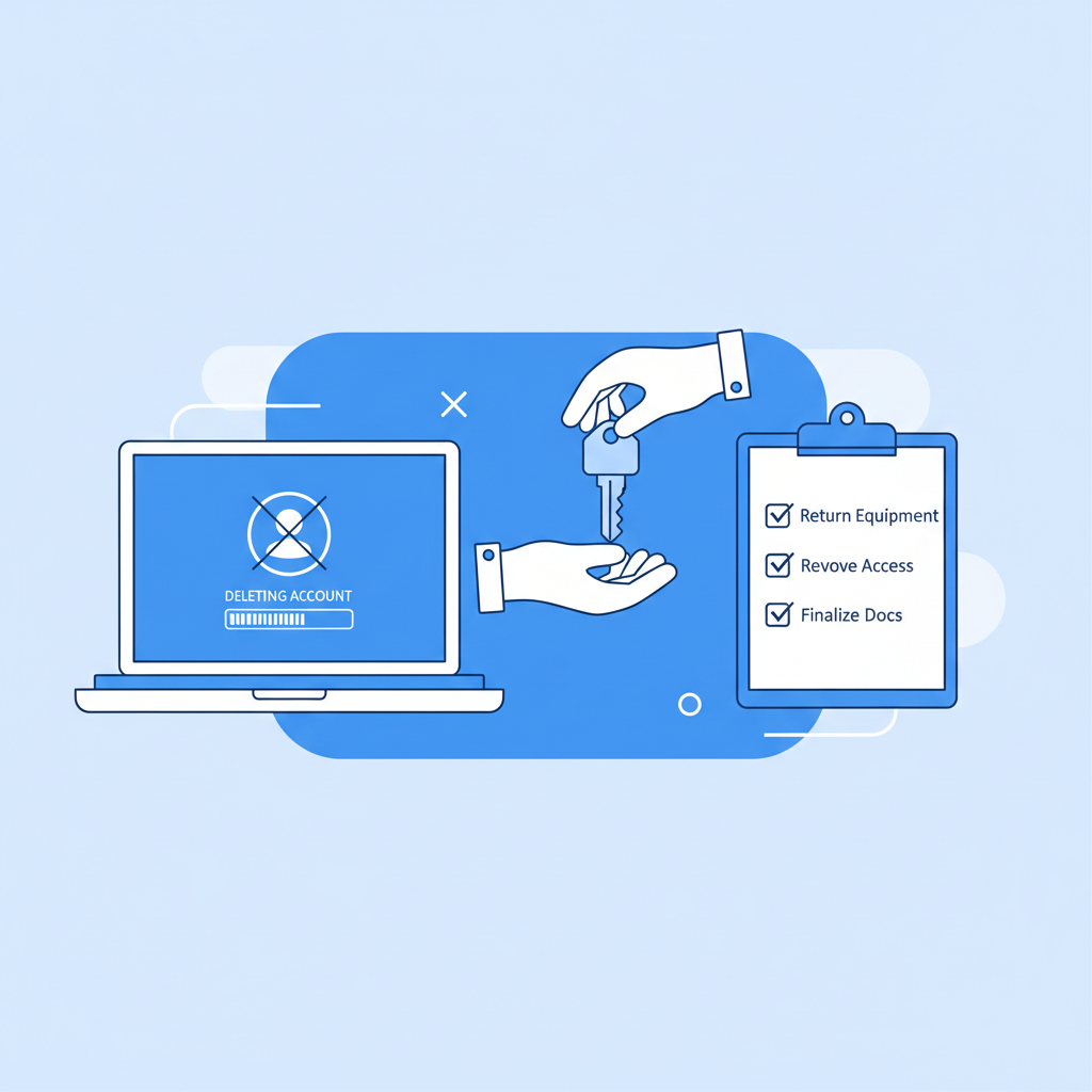 Laptop with user account removal checklist representing IT offboarding