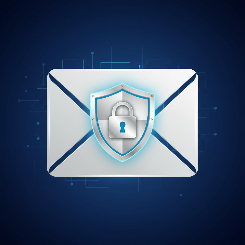 Email envelope with security shield representing email security setup